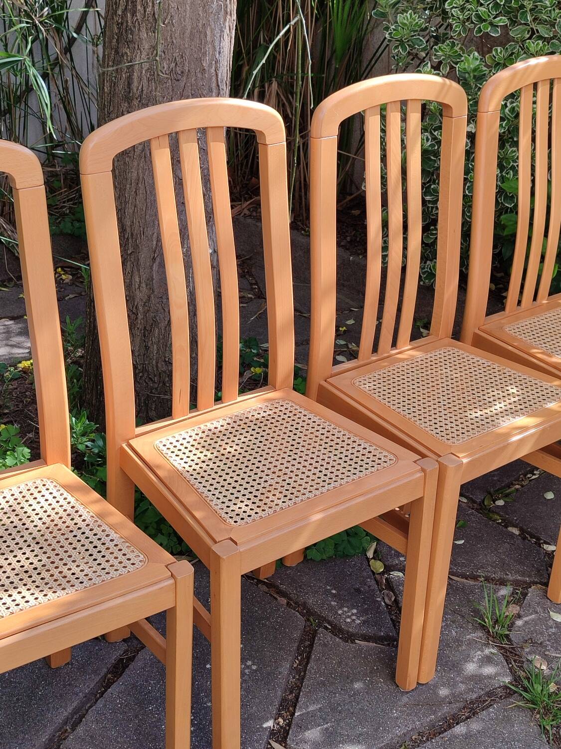 Chaises en bois et cannage