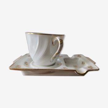 Tasse à café et soucoupe cendrier Verlaine - Porcelaine de Limoges