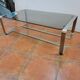 Coffee table with stainless steel base and smoked glass, from the 70s