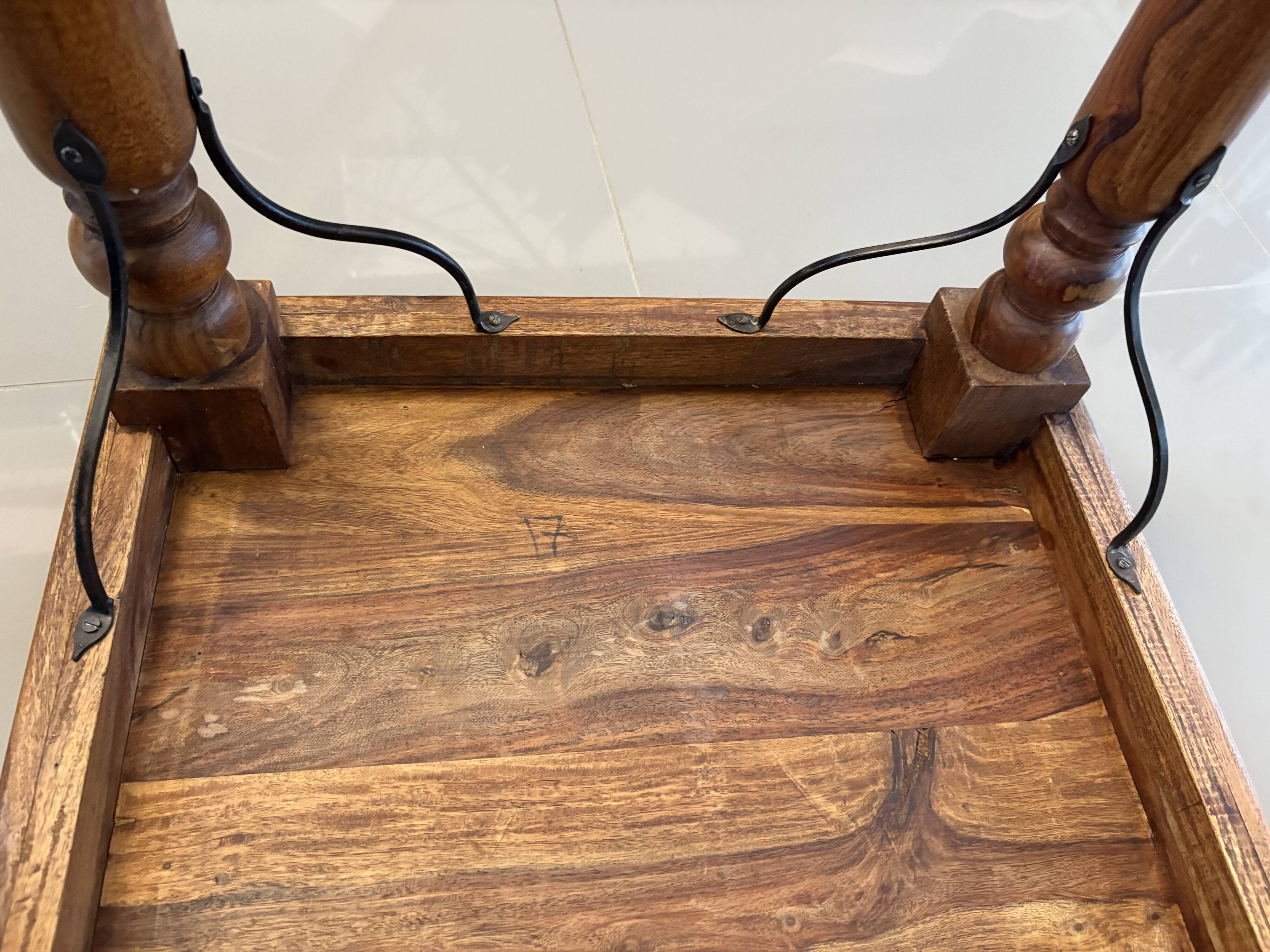 Solid oak carved coffee table with glass top
