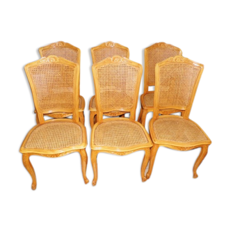 Set of 6 cannate chairs Baumann France solid wood