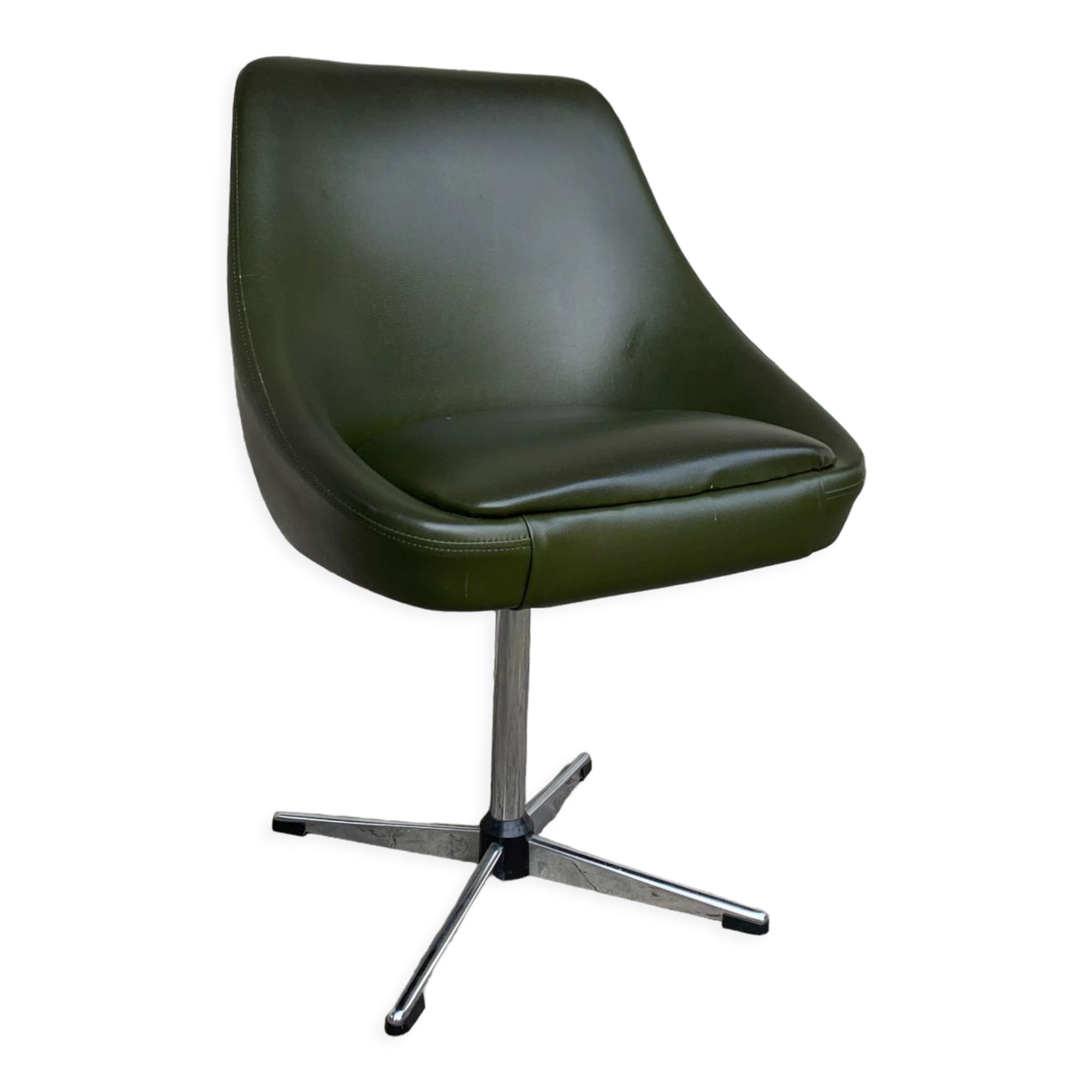 Vintage office chair olive space-age imitation leather 1970s