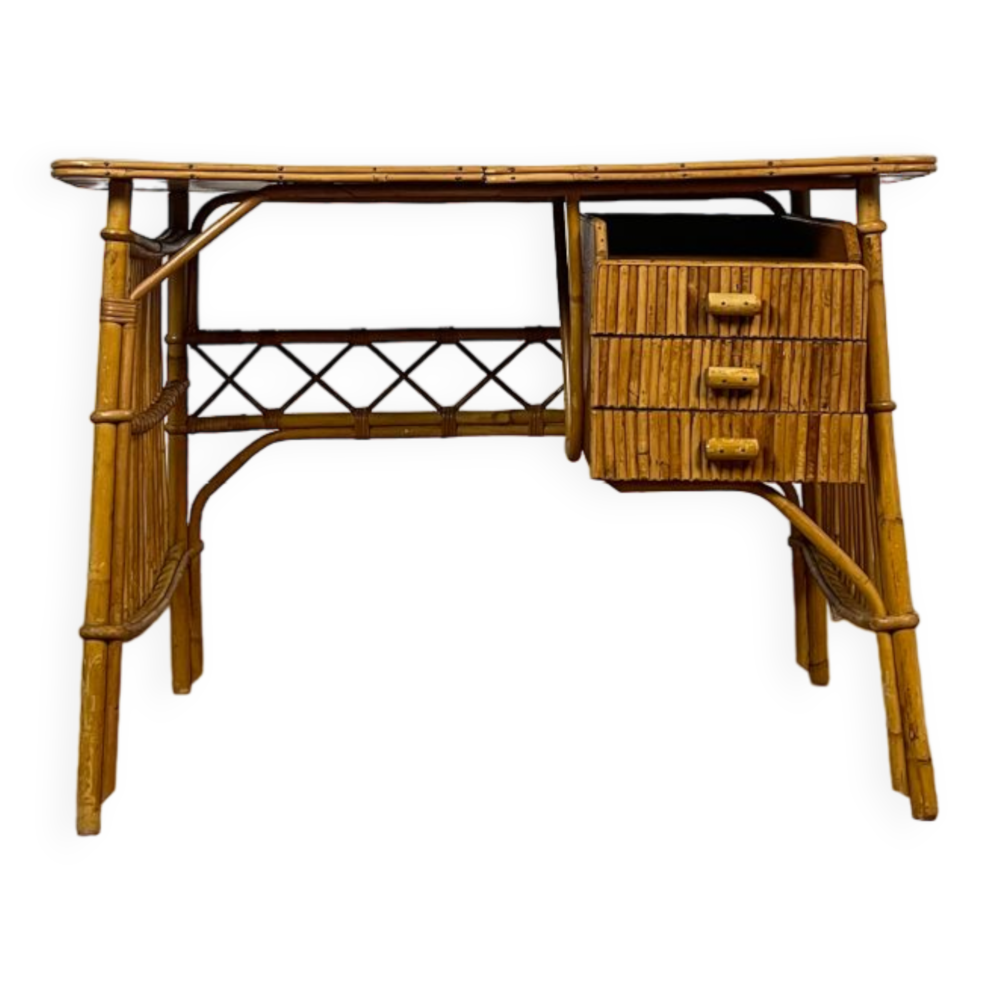 Vintage desk in bamboo and rattan