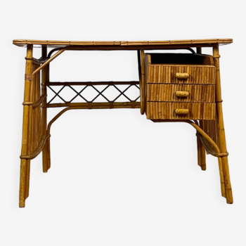 Bureau vintage en bambou et rotin