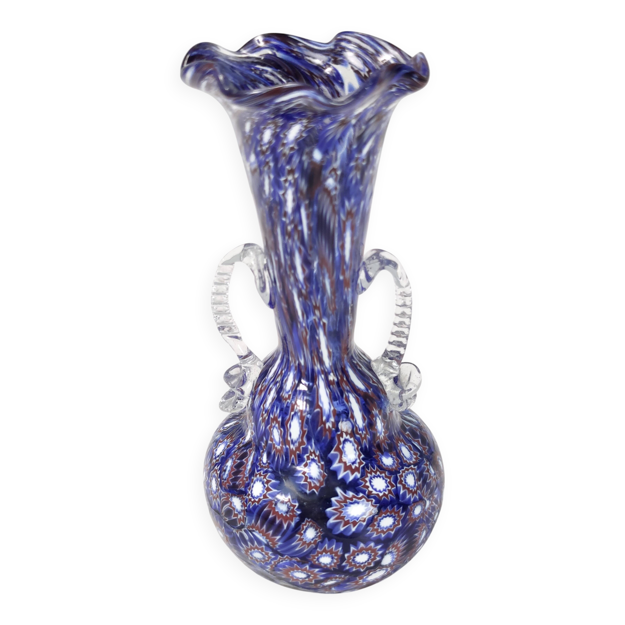 Blue Murano Glass Vase Ascribable to Fratelli Toso with Murrines, Italy