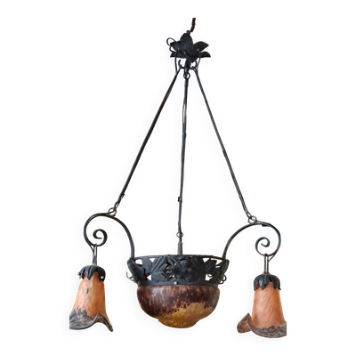 Lustre style art nouveau en pâte de verre