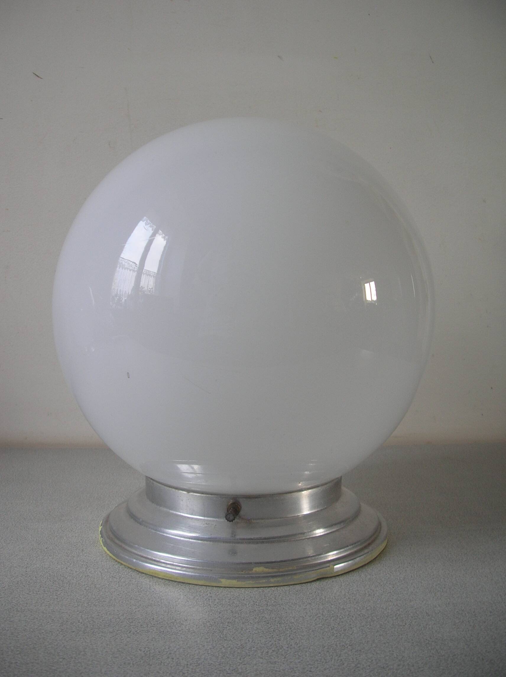 Old ceiling light globe ball sphere light in opaline aluminum support 22 cm