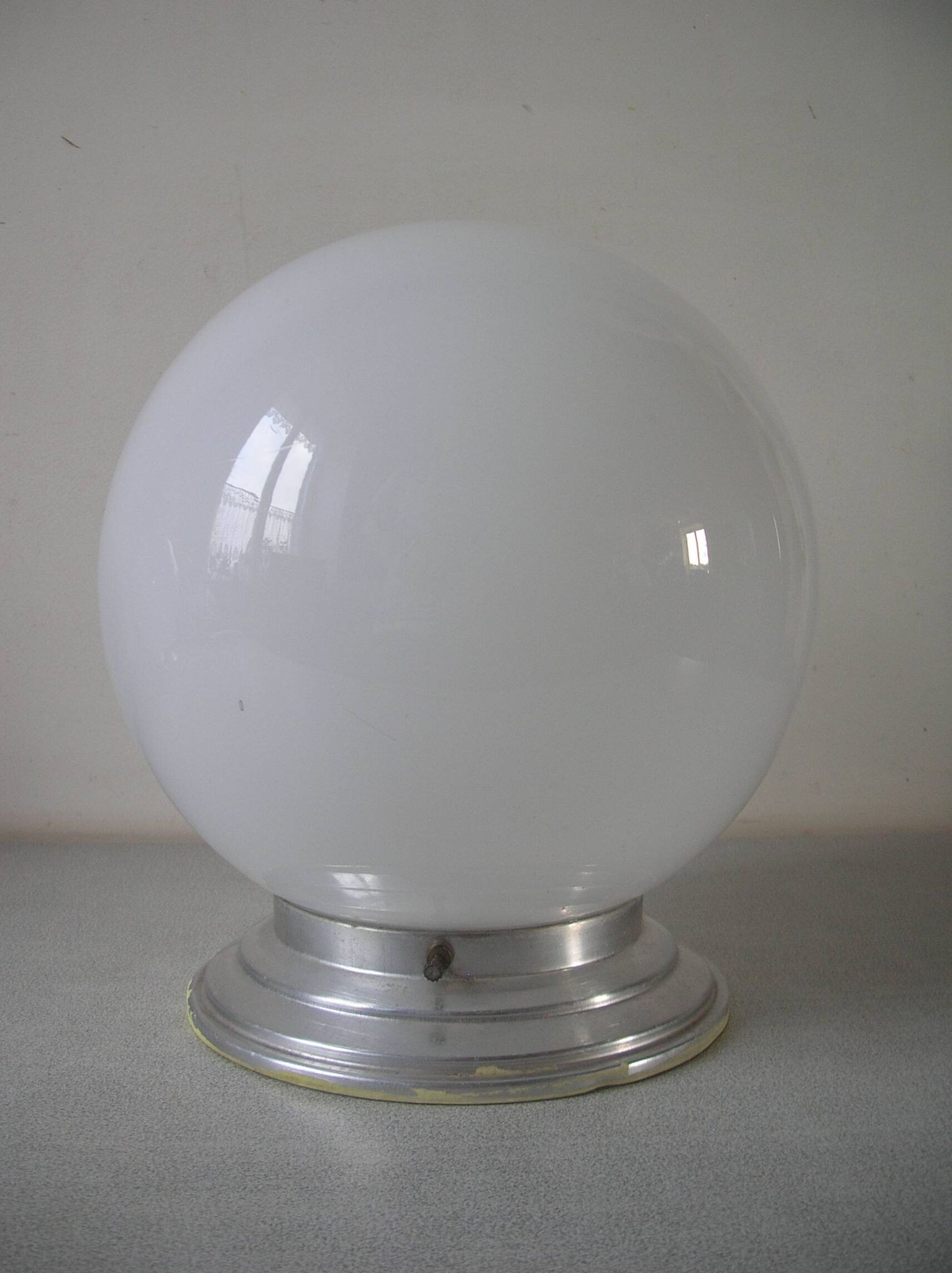 Old ceiling light globe ball sphere light in opaline aluminum support 22 cm