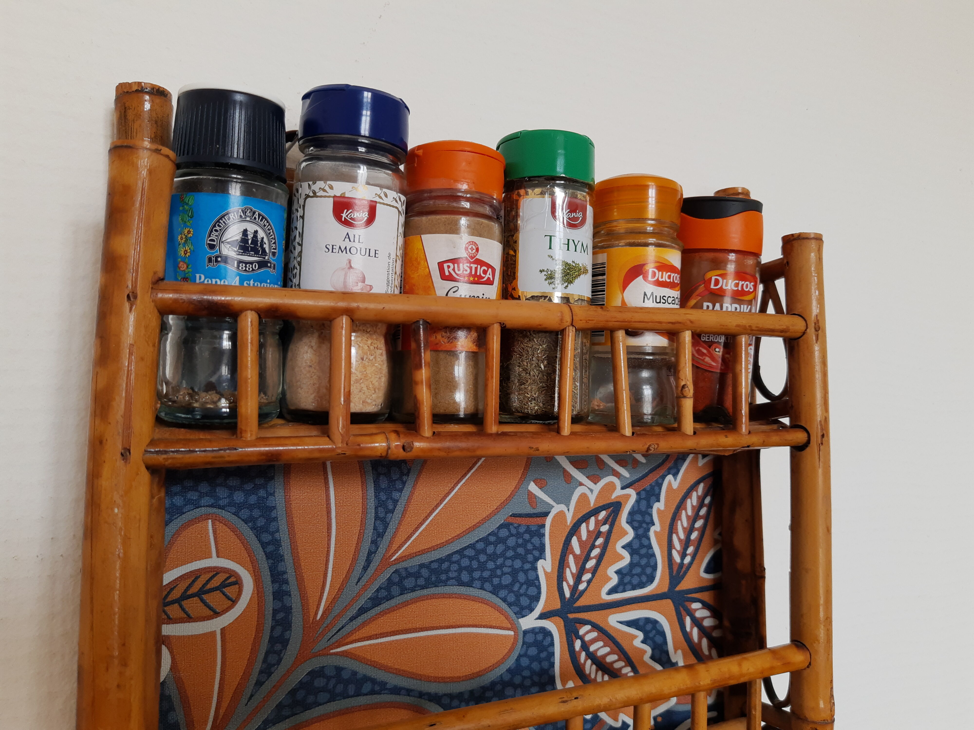Vintage bamboo spice shelf restyled