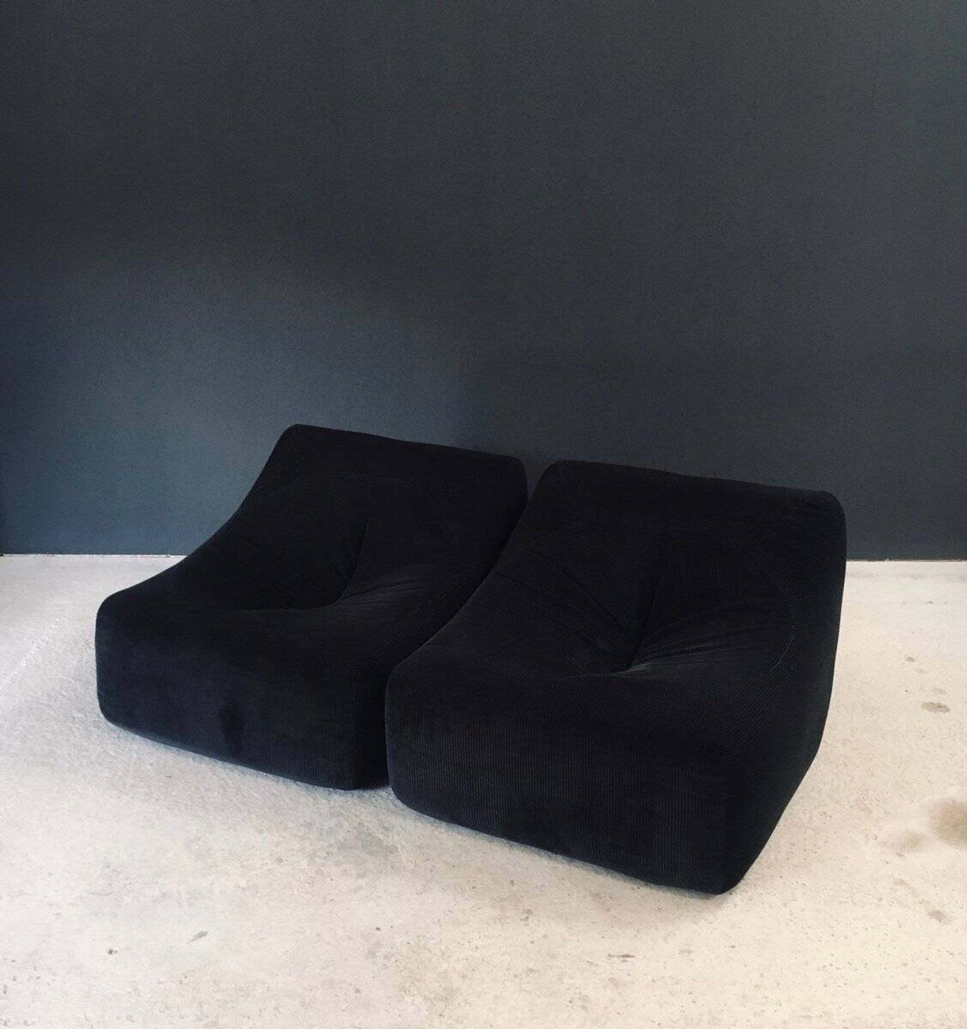 Mid-Century Modern French Corduroy Lounge Chairs, 1970s, Set of 2