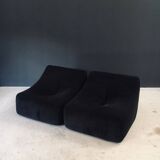 Mid-Century Modern French Corduroy Lounge Chairs, 1970s, Set of 2