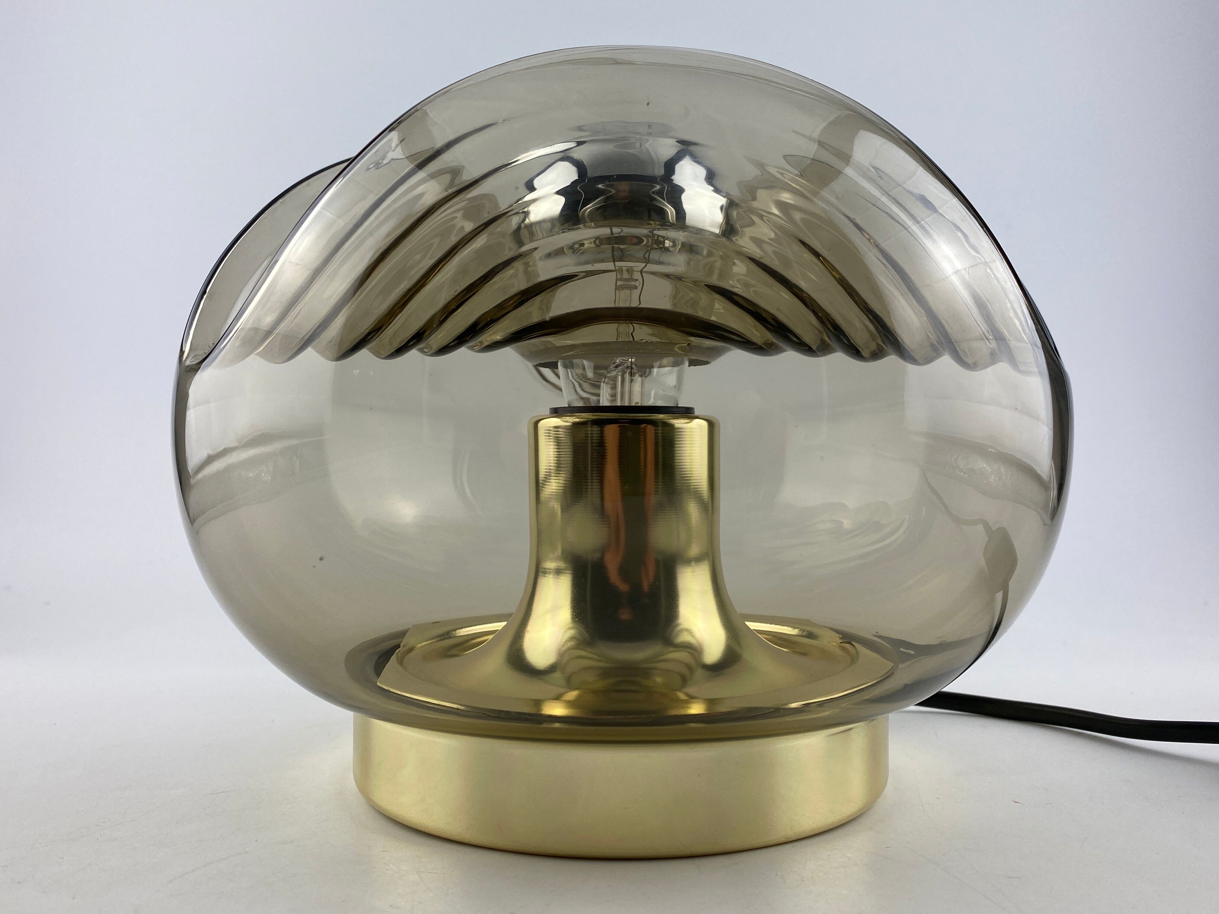Smoked Glass & Gold Chromed table lamp futura by Peill and Putzler 1970