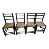 Set of 4 vintage chairs in the style of Charles Dudouyt, made of turned wood and upholstered.