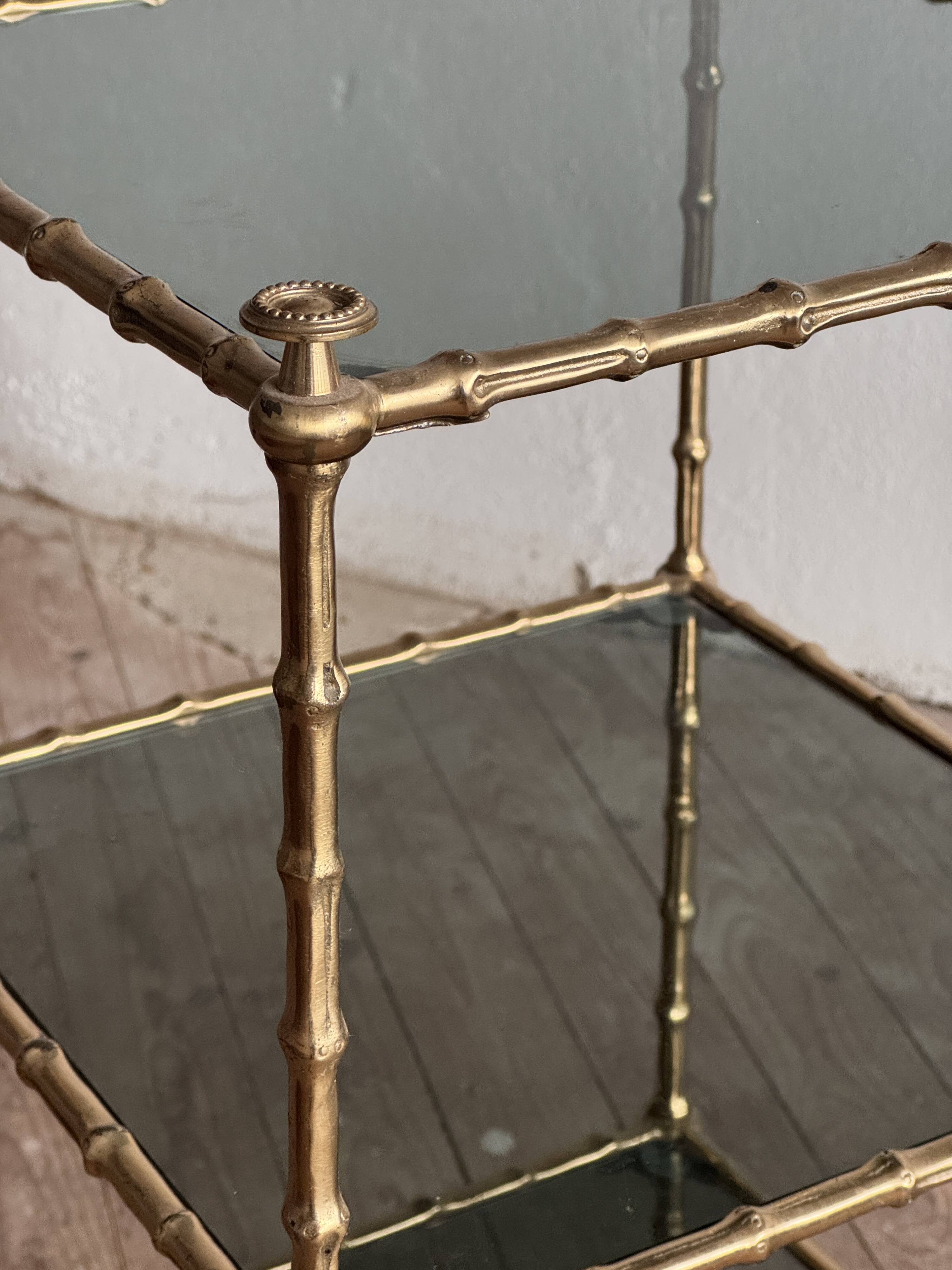 Three-tiered gilded brass bamboo selette by Maison Baguès