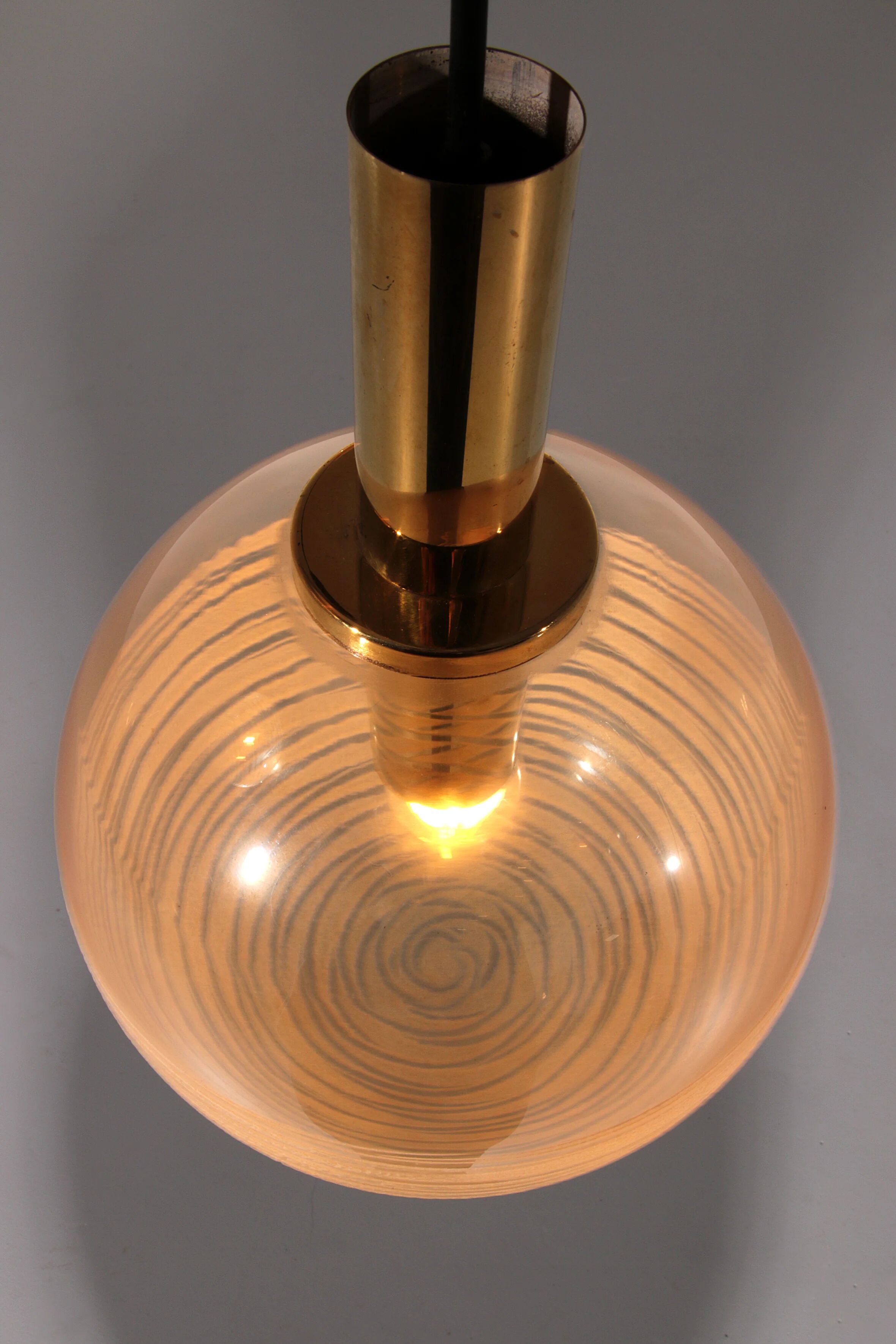 Glashütte Limburg hanging lamp amber glass, 1960s