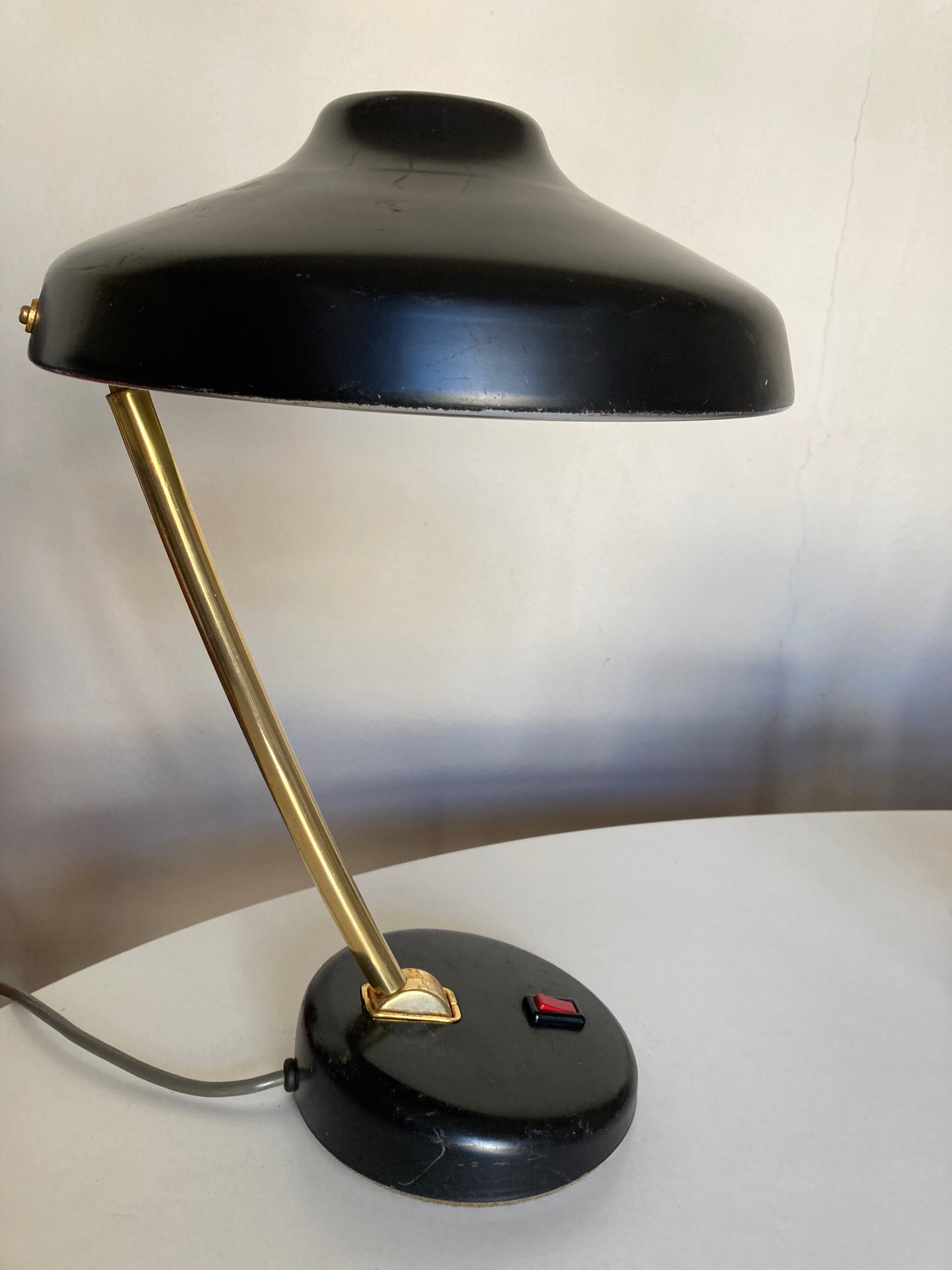 1960 black sheet metal and brass orientable lamp