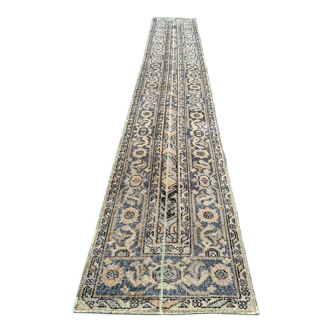 Distressed turkish runner 390x62 cm wool vintage tribal rug
