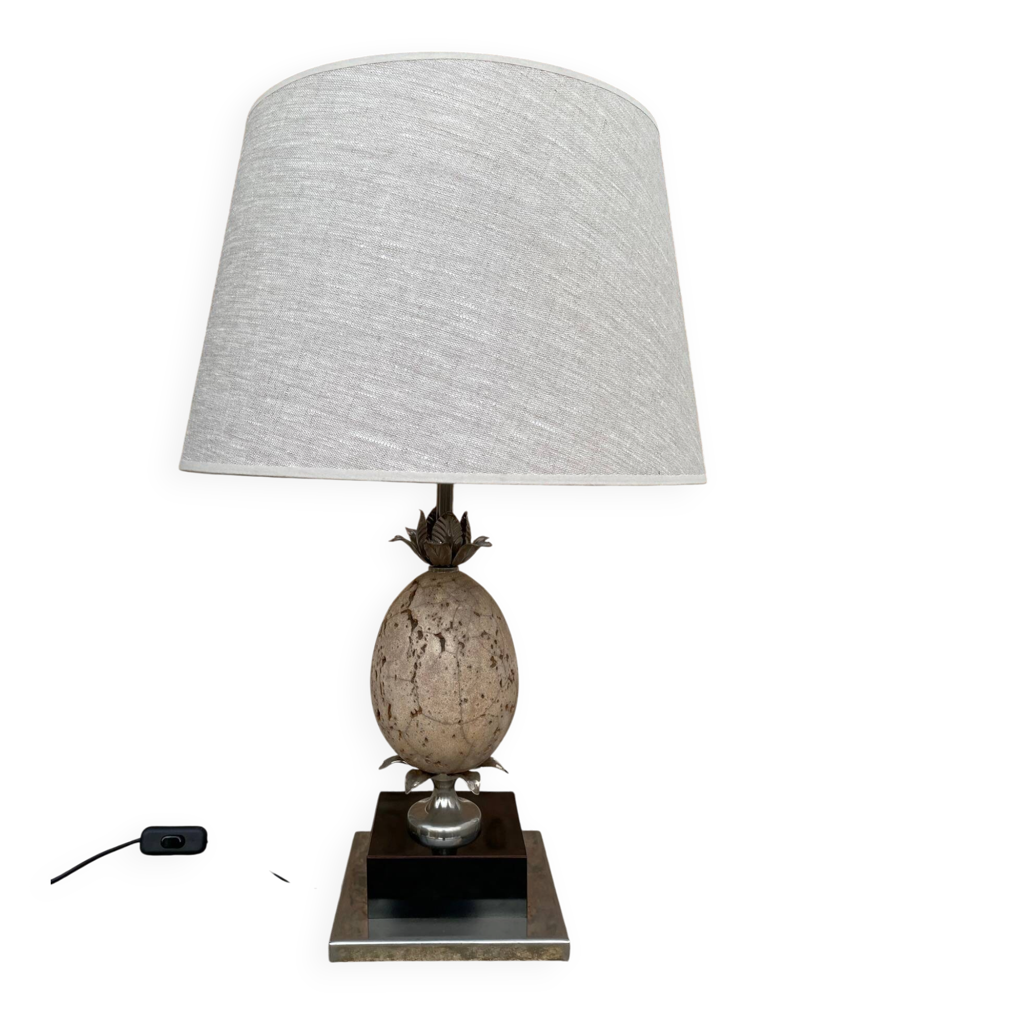 Table lamp or living room travertine and silvered metal Philippe Barbier