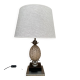 Table lamp or living room travertine and silvered metal Philippe Barbier