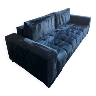 Convertible sofa and navy blue pouf