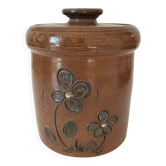 Pot à thé vintage en grès brun fleuri, La Poterie des Mottes Saint-Amand