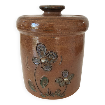Vintage tea pot in brown flowered stoneware – La Poterie des Mottes – Saint-Amand