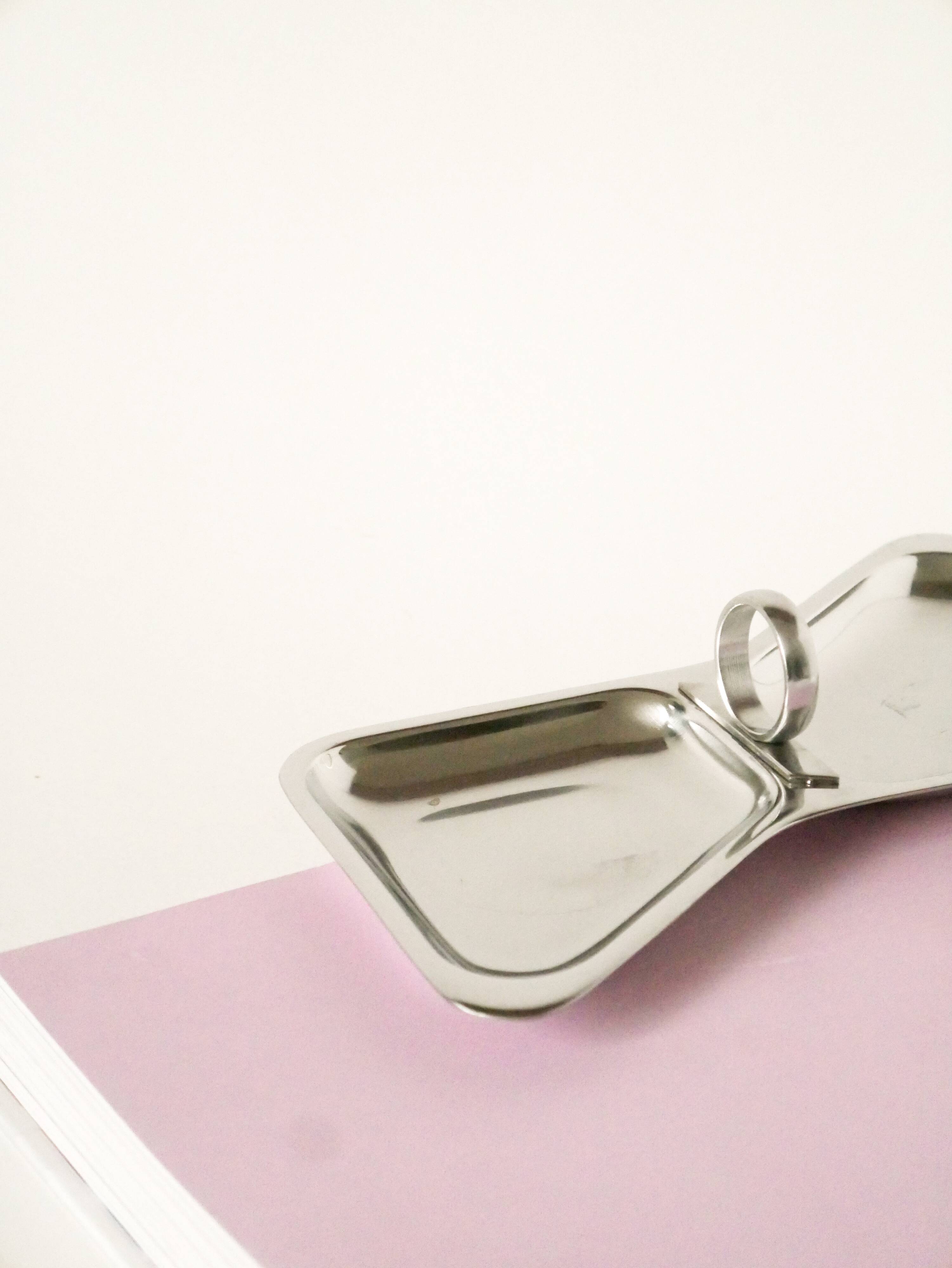 Small stainless steel dish with two compartments, Design, 1970