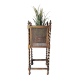 Antique Caned Fern Planter on Spiral Turned Legs