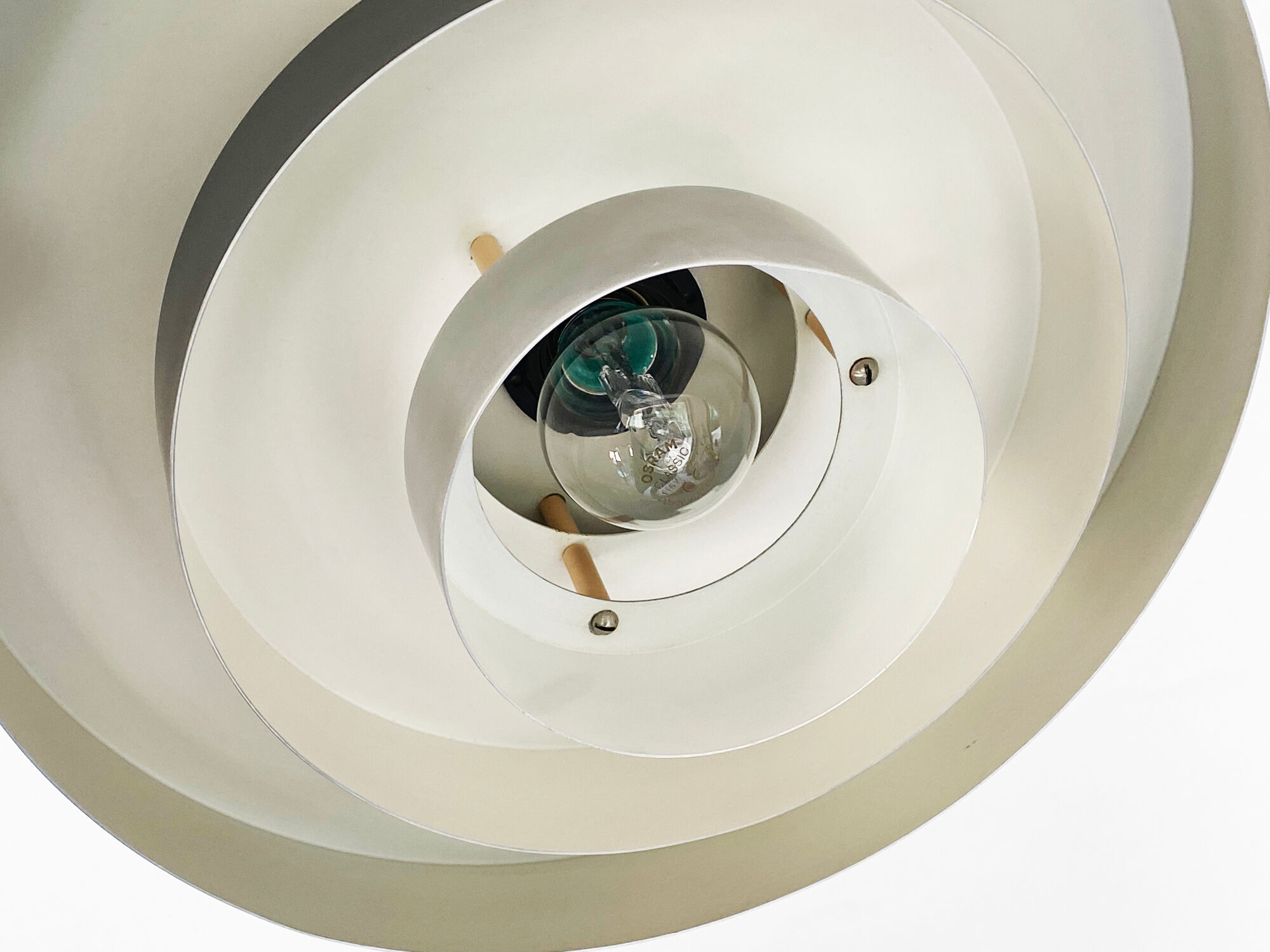 Layered pendant light in brushed aluminum. Denmark 1960s