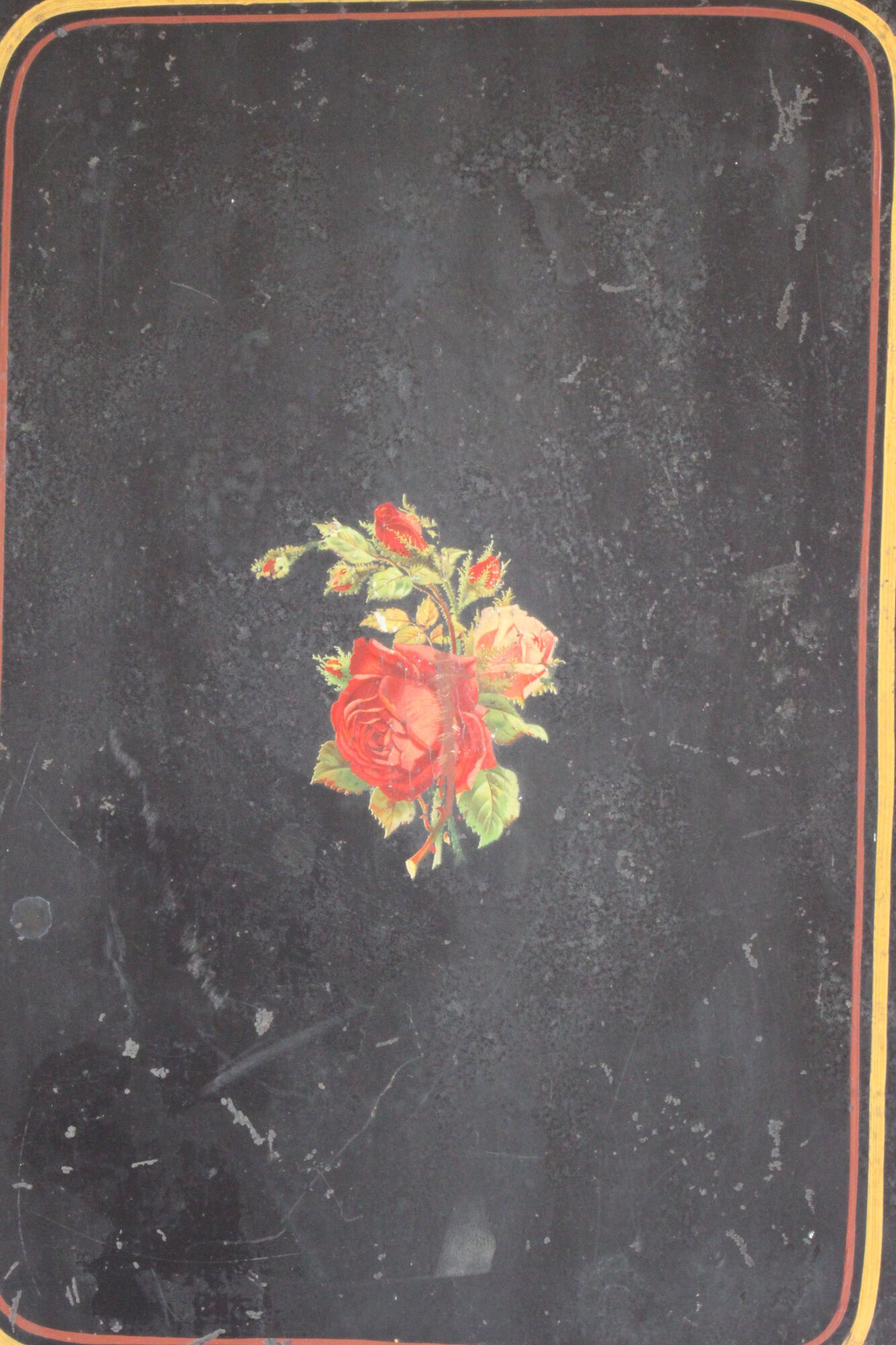 Black toleware painted metal serving tray 19th century