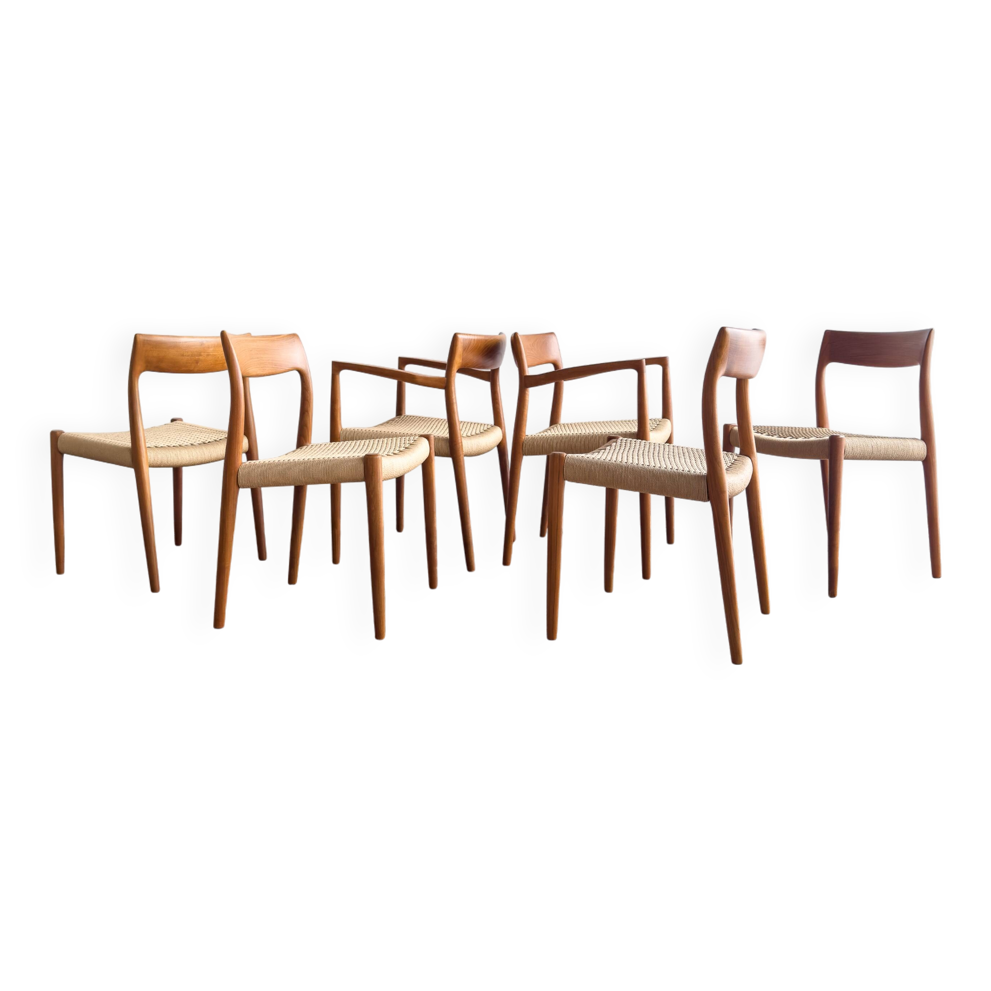 Chaises danoises en teck Mid-Century par Niels O. Møller # 77 & 57 Set de 6