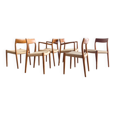 Chaises danoises en teck Mid-Century par Niels O. Møller # 77 & 57 Set de 6