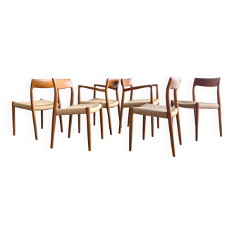 Chaises danoises en teck Mid-Century par Niels O. Møller # 77 & 57 Set de 6