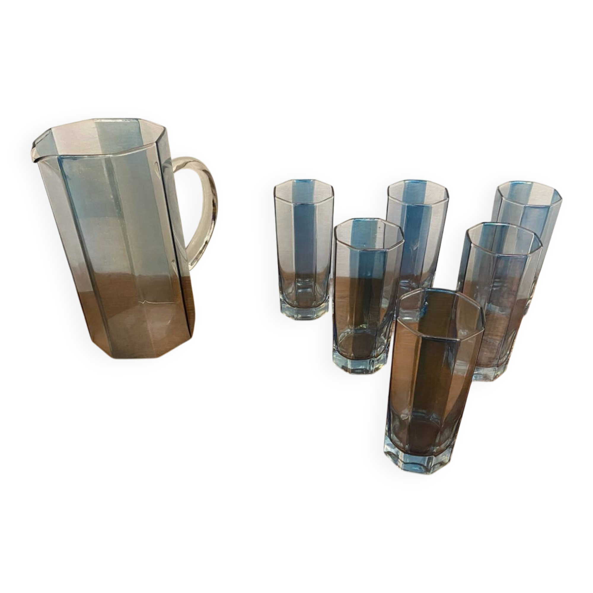 OCTIME Octagonal Orangeade Carafe with Molded Glass and 6 Wine Glasses