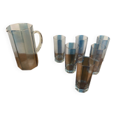 Service A Orangeade OCTIME Octogonal Carafe Verre Moulé + 6 Verres Vin