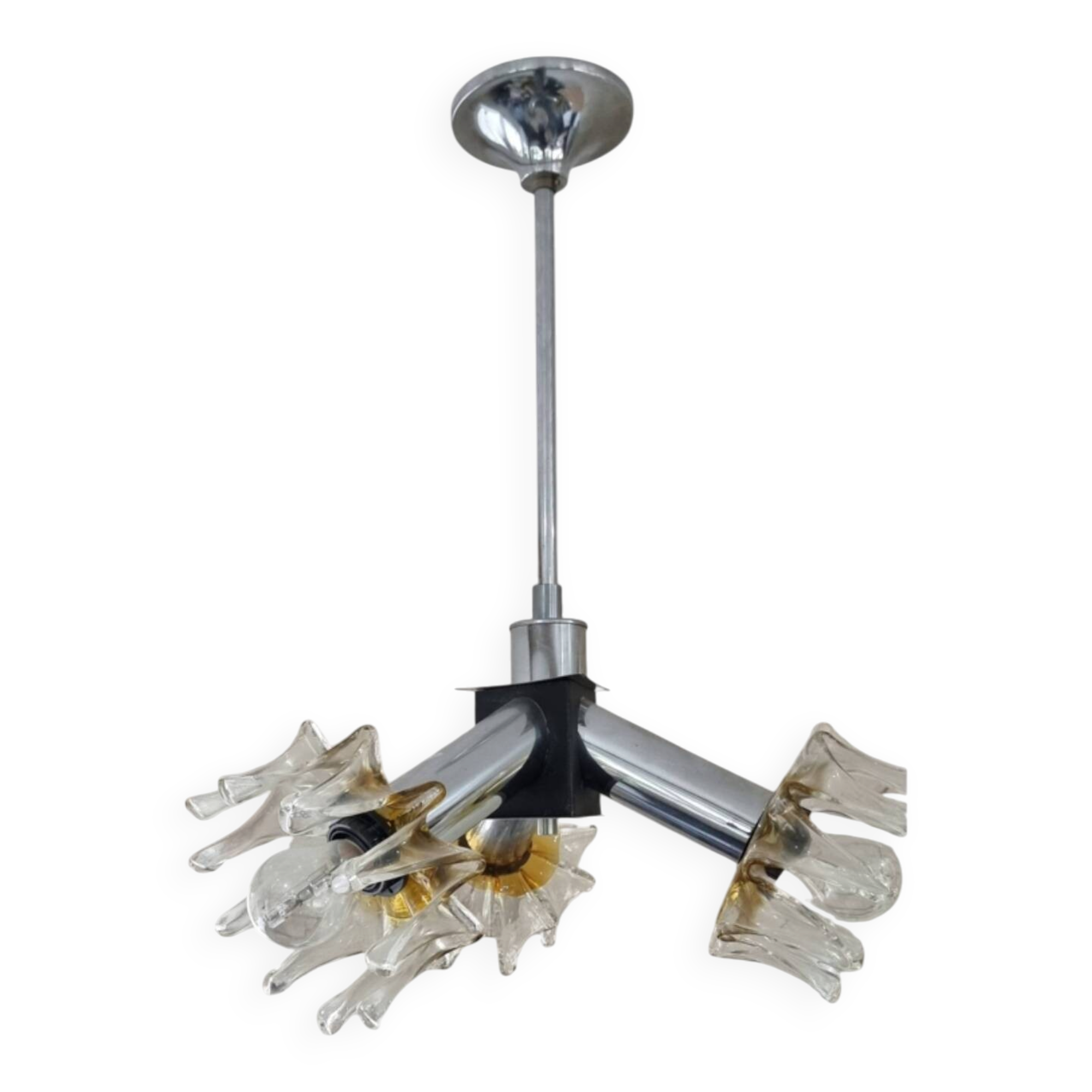 Sputnik Lamp in Murano Glass and Chrome by Mazzega, 1970s