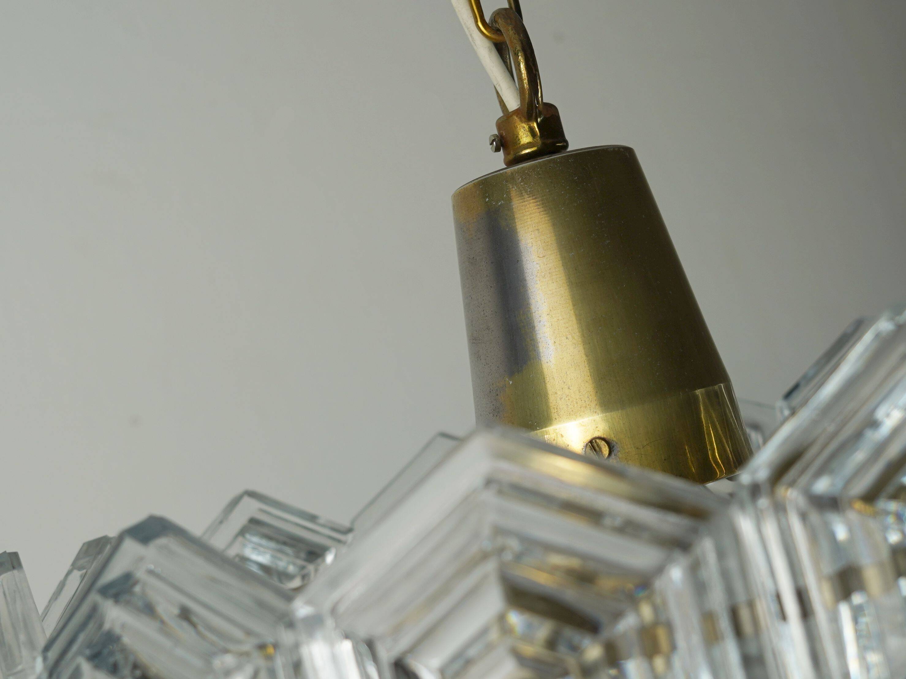 3-tier mid century pendant light with 27 hexagonal glass panels 1960s 70s