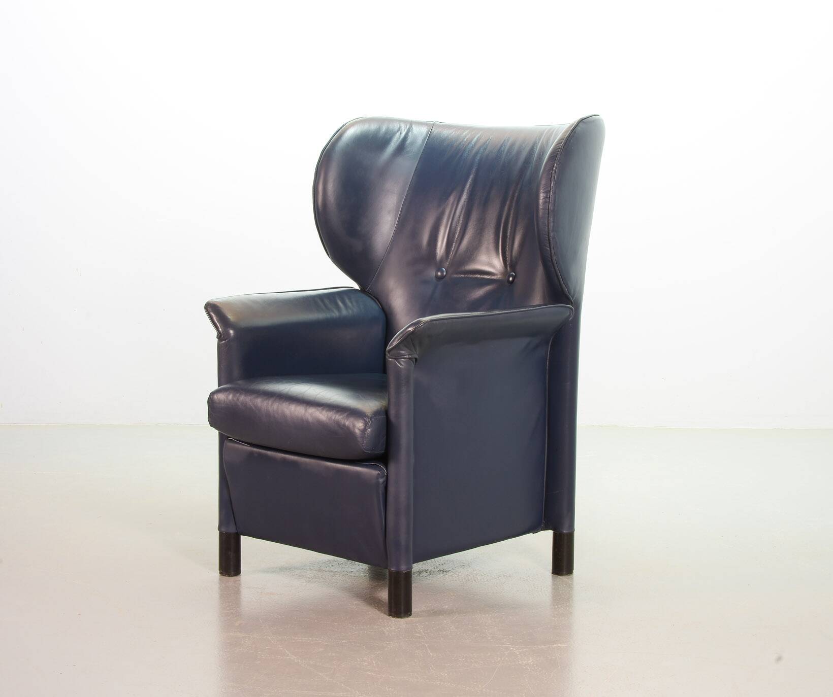 Wittmann Petrol Soft Leather Wing Chair Designed Model Aura  by Paolo Piva