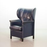 Wittmann Petrol Soft Leather Wing Chair Designed Model Aura  by Paolo Piva