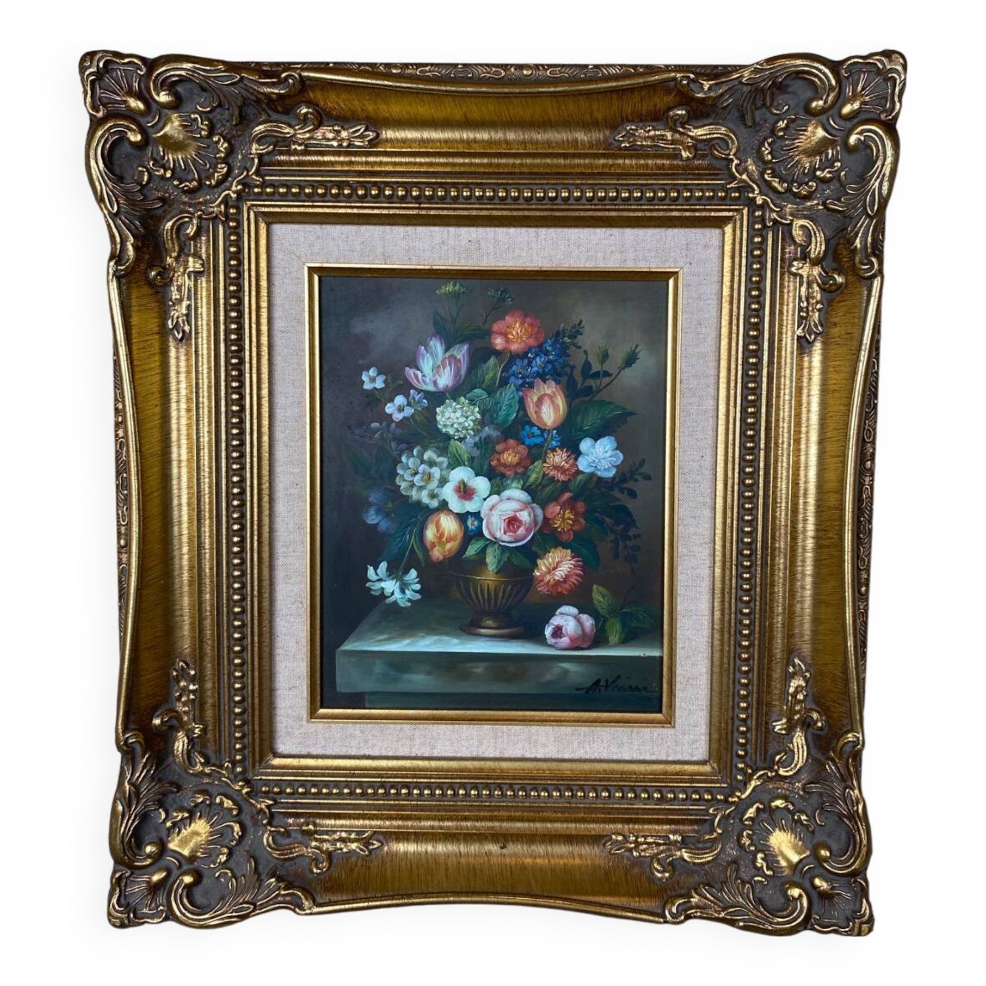 Still Life late 19th century A.Vianni Oil on Wood