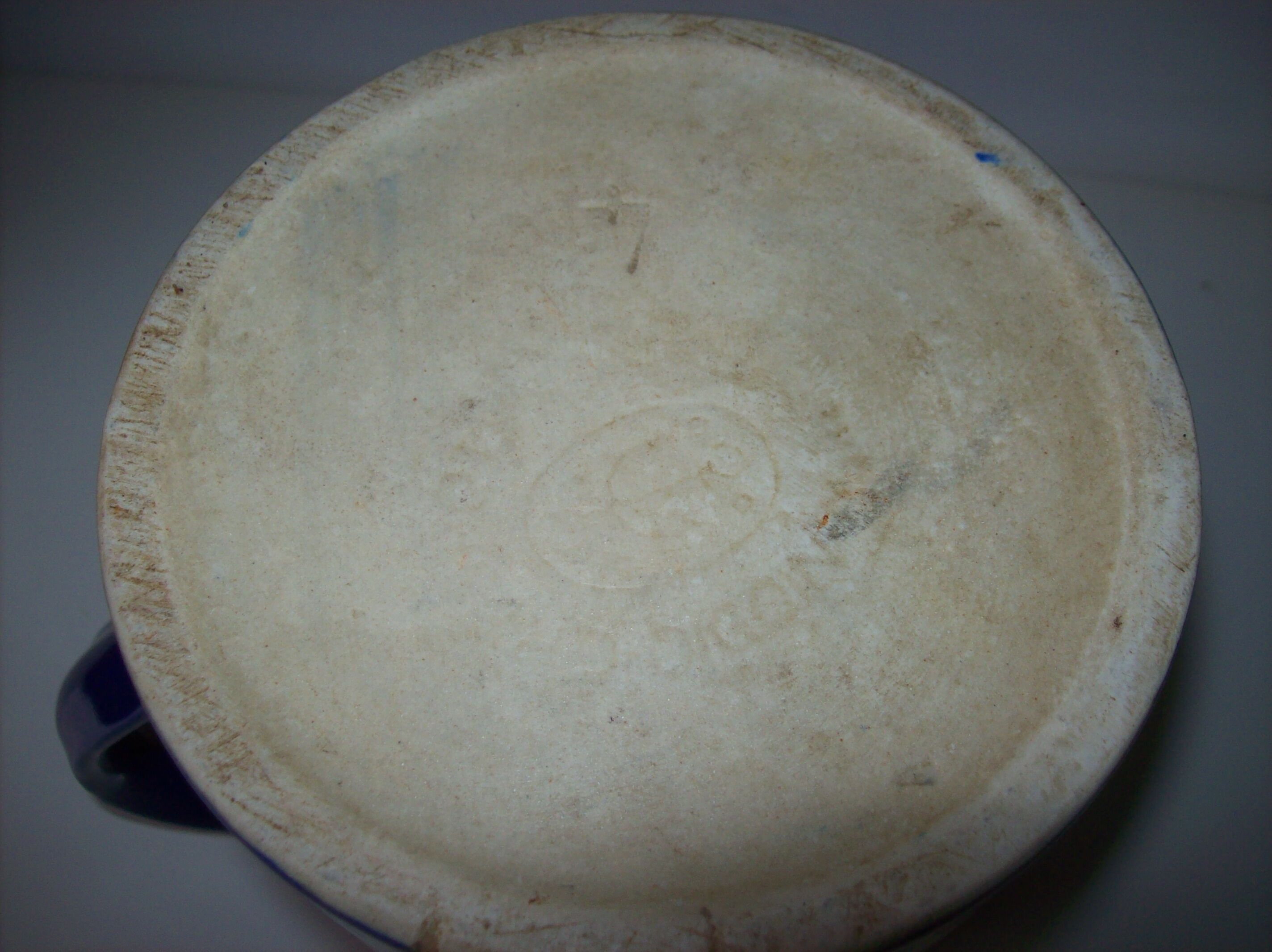 Old blue ceramic Digoin pitcher