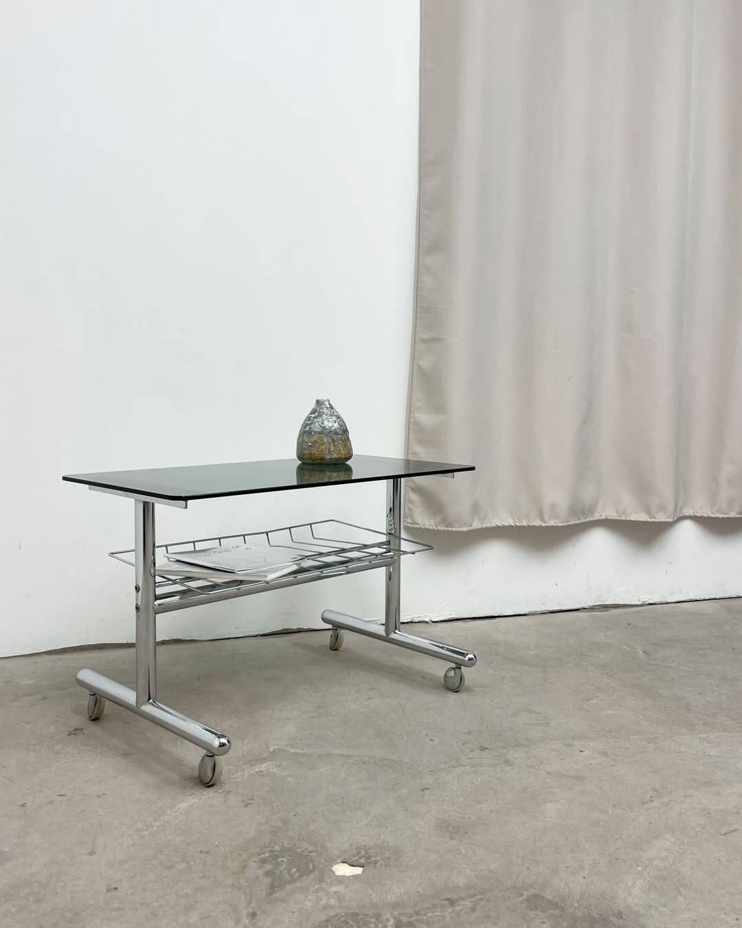 Vintage chrome and tinted glass dessert trolley