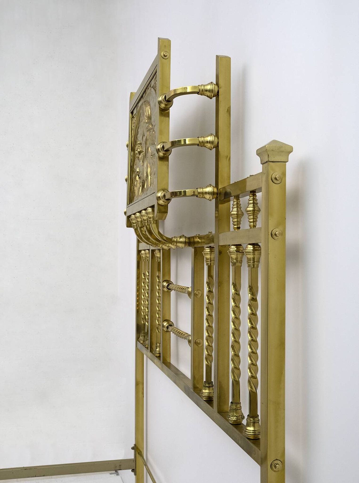 Art Nouveau Italian Brass Double Bed, Early 1900s