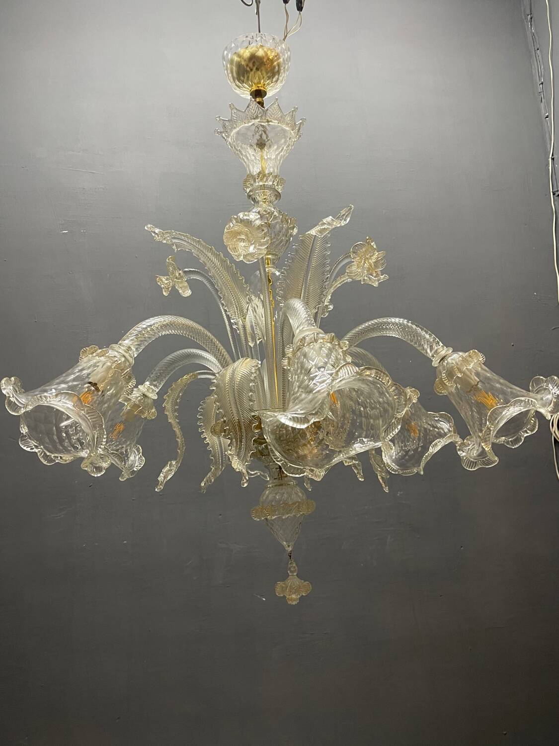 Large Venetian Murano Glass Chandeliers Set of 2