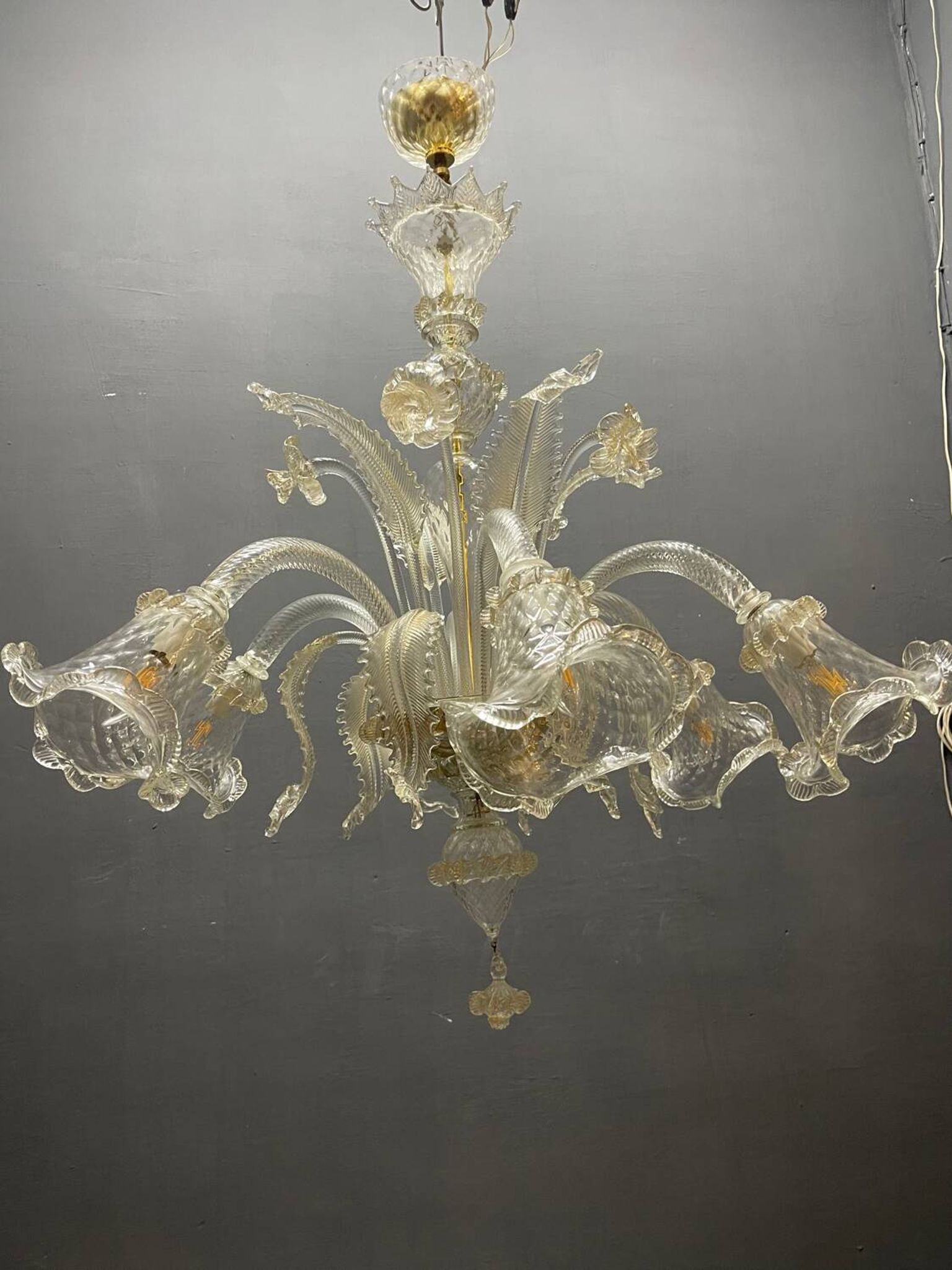 Large Venetian Murano Glass Chandeliers Set of 2
