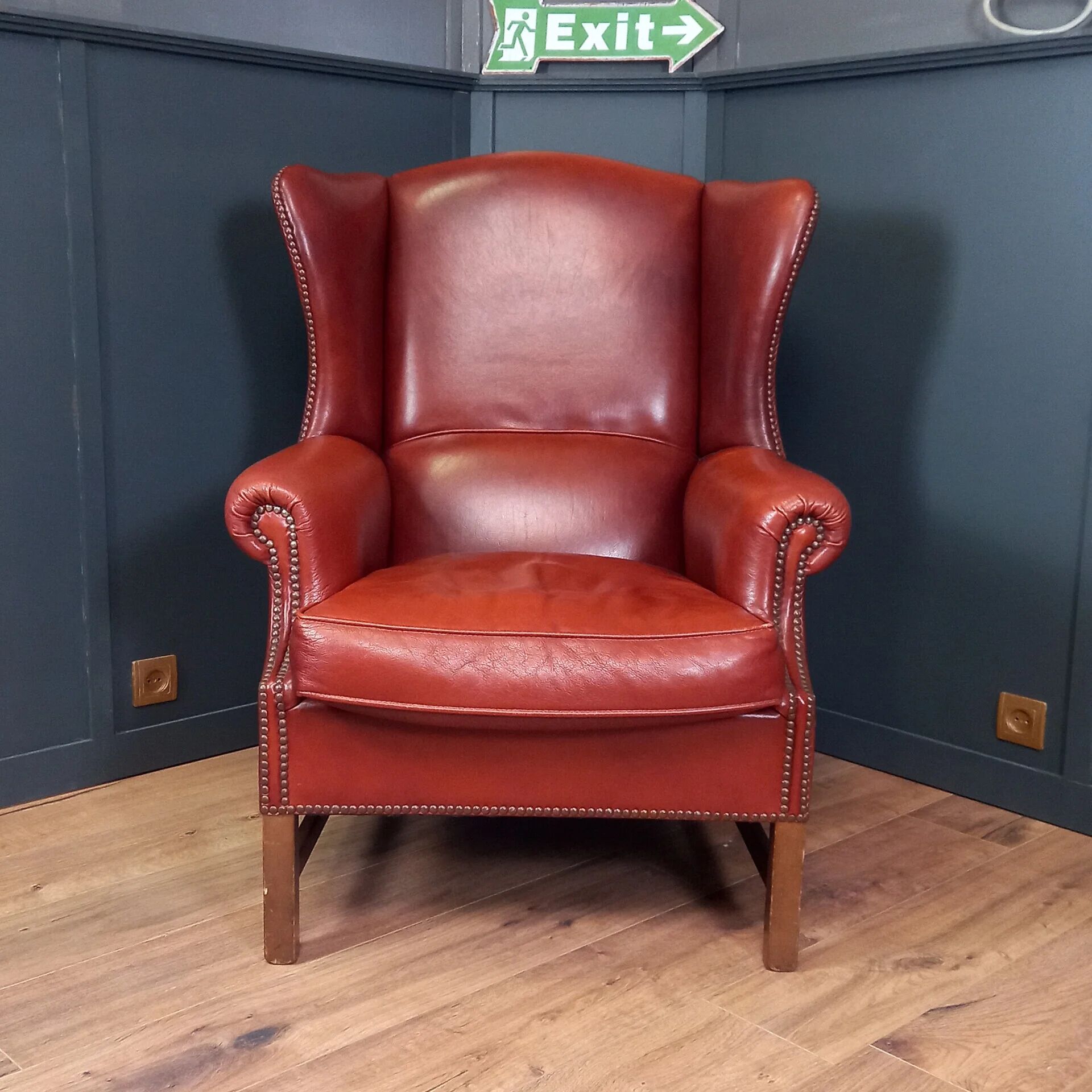 Large English sheepskin wingback armchair - Wingback chair - Arm chair