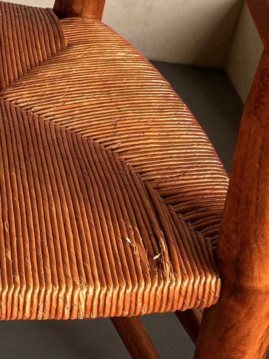 Pair of vintage armchairs in solid wood and straw – Georges Robert