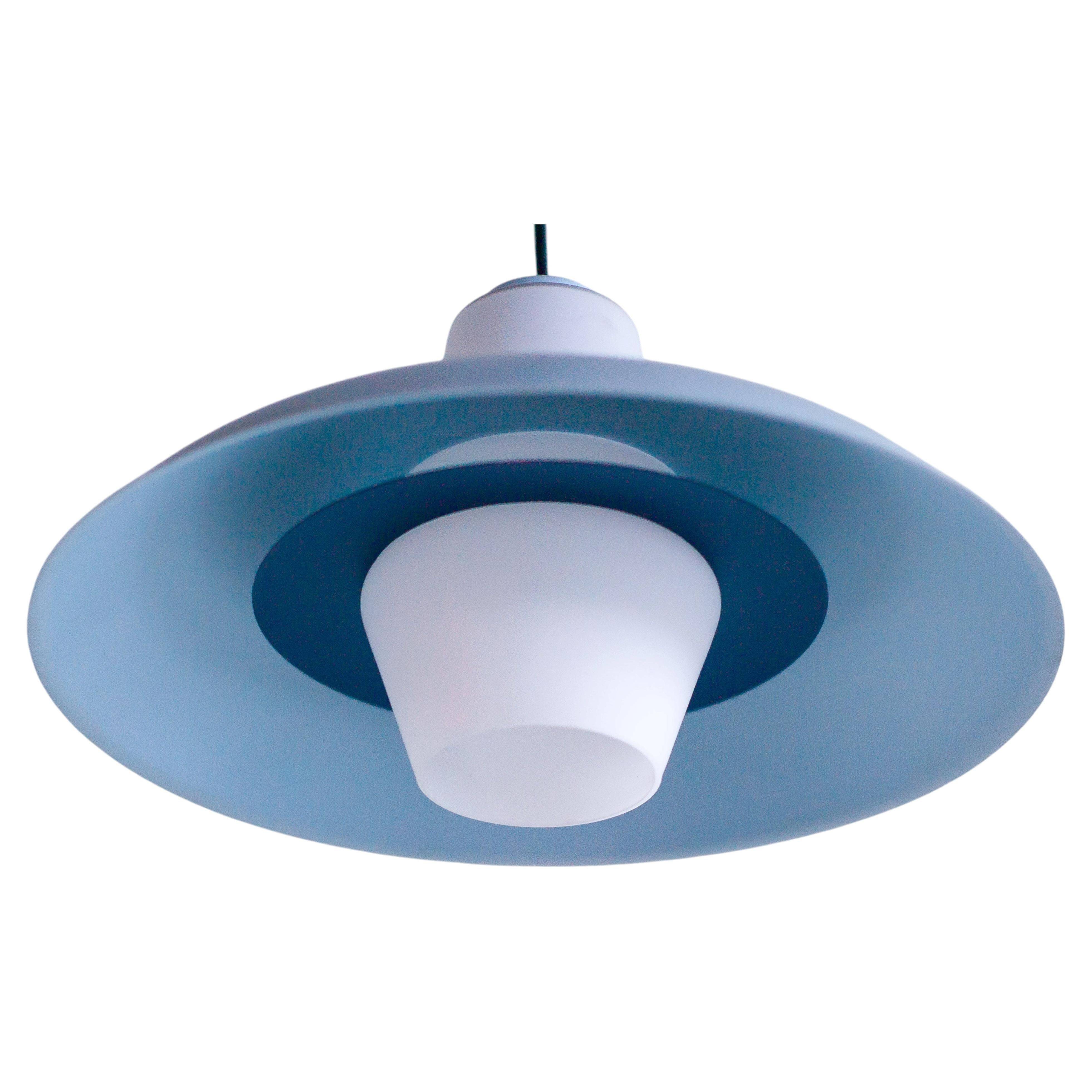 Philips pendant light in frosted sky blue glass by Louis Kalff