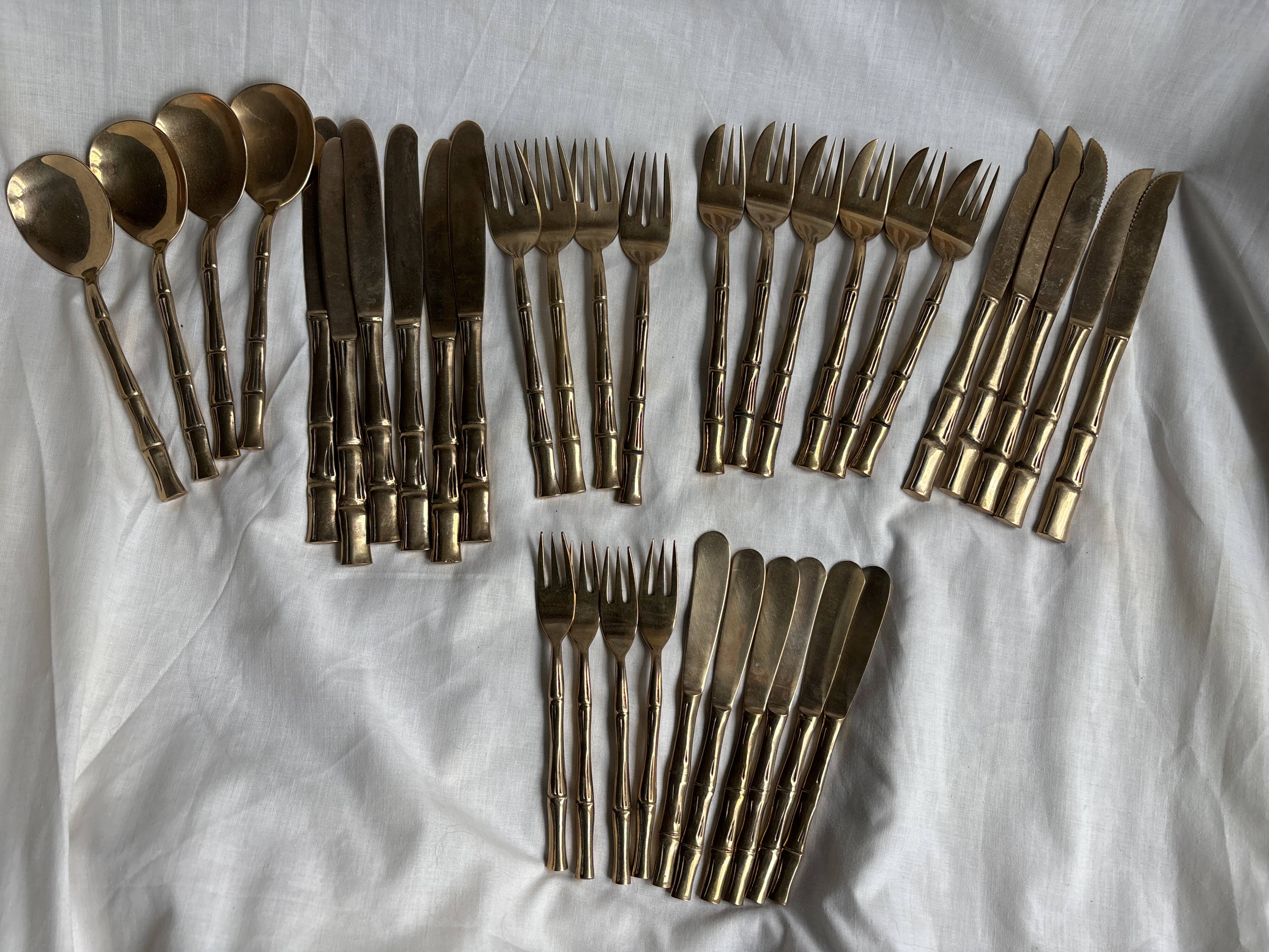 Set of 35 vintage Bamboo model brass cutlery