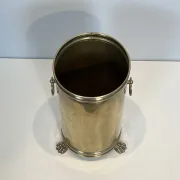 Cylindrical Brass Umbrella Stand with Ring Handles and Claw Feet.